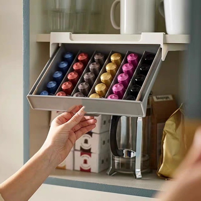 Coffee Tea Holders - ที่ใส่แคปซูลกาแฟ กล่องเก็บแคปซูลกาแฟ ชา ถุงชา ชั้นวางจัดระเบียบ ไม่ต้องเจาะ