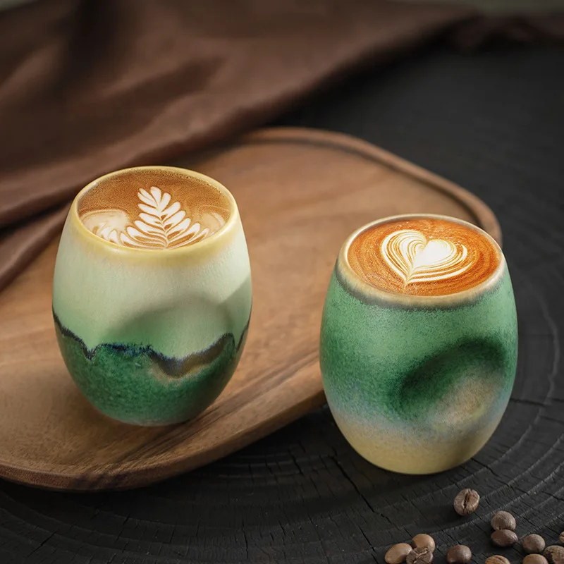 Coffee Tea Green - สีเขียว, Qingshan-ถ้วยกาแฟเซรามิกกึ่งสีสันเข้มข้น, ถ้วยชา, ต้นแบบความคิดสร้างสรรค์, เคลือบสีหรูหราเล็กน้อย, 230มล.