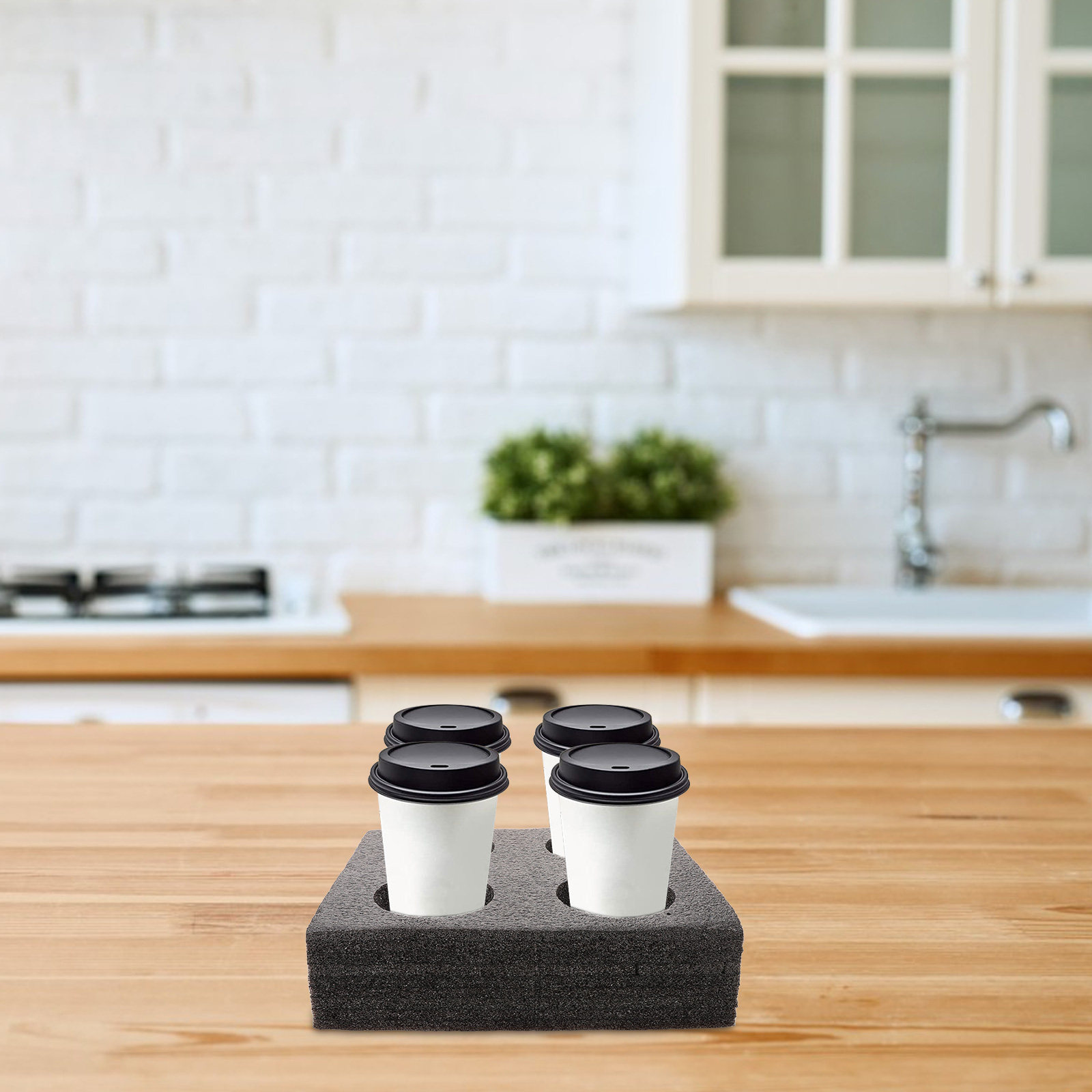 Coffee Tea Holders - ถาดใส่แก้วหลายช่องสำหรับใส่เครื่องดื่ม 4 แก้ว ที่ใส่แก้วกาแฟ ที่ใส่แก้วชานม ที่ใส่เครื่องดื่มแบบนำกลับบ้าน