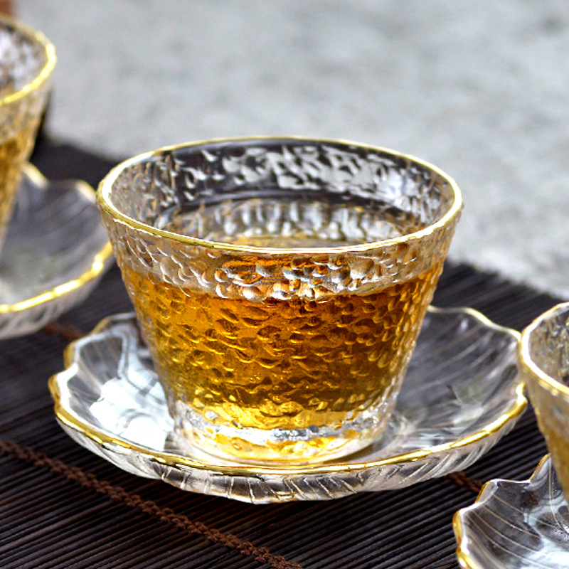 Coffee Tea Green - ถ้วยชาแก้วสีทองขอบทอง, ถ้วยกาแฟอาหรับ, สไตล์ญี่ปุ่น, กังฟู, ถ้วยชาผู่เอ๋อร์สีเขียว, ชุดถ้วยชาจีน