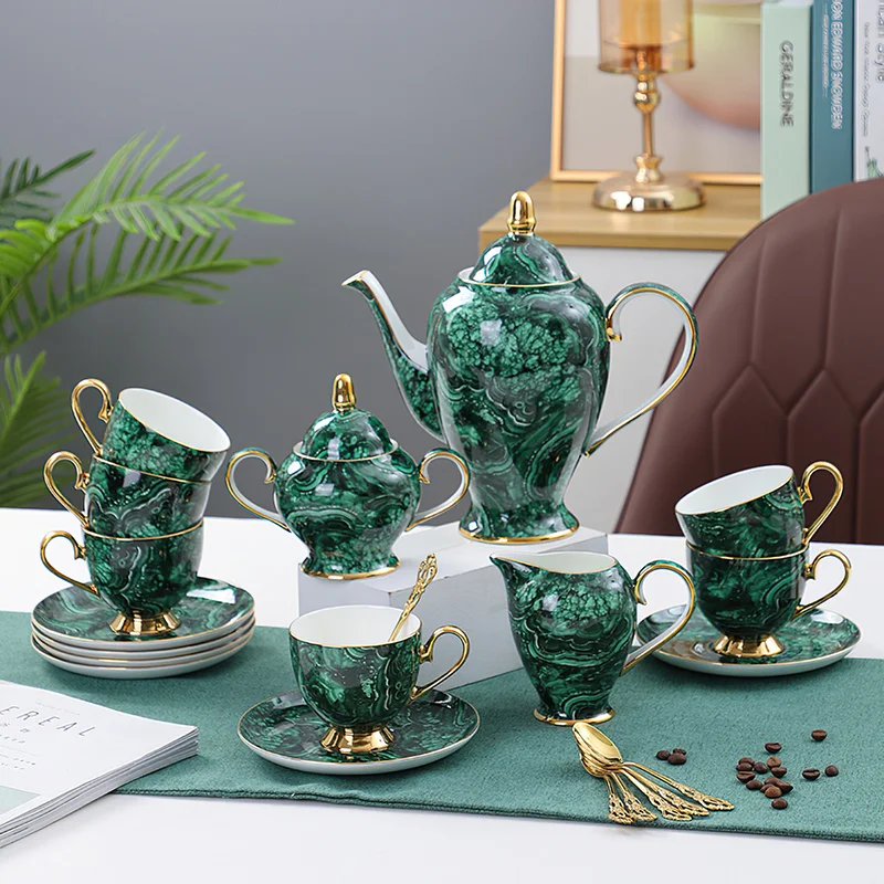 Coffee Tea Green - กระดูกจีนกาน้ำชา Drinkware สีเขียว Gold Inlay ถ้วยกาแฟยุโรปชามเซรามิค