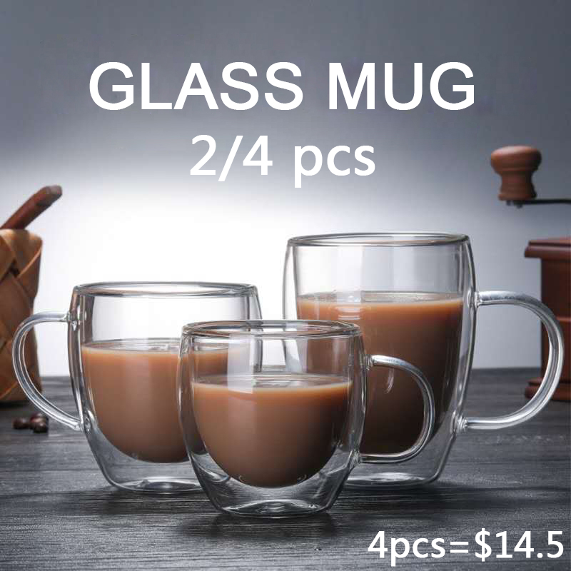 Lemon Tea Coffee - 2/3/4Pcs Double Wall แก้ว Borosilicate สูงแก้วทนความร้อนชานมน้ํามะนาวกาแฟน้ําถ้วยบาร์