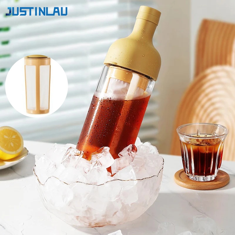 Tea And Coffee Kettle - JUSTINLAU 1L เหยือกชงกาแฟสกัดเย็น กาชงชาผลไม้พร้อมตะแกรงกรอง หม้อกาแฟแก้วบอโรซิลิเกตคุณภาพสูงสำหรับร้านกาแฟ