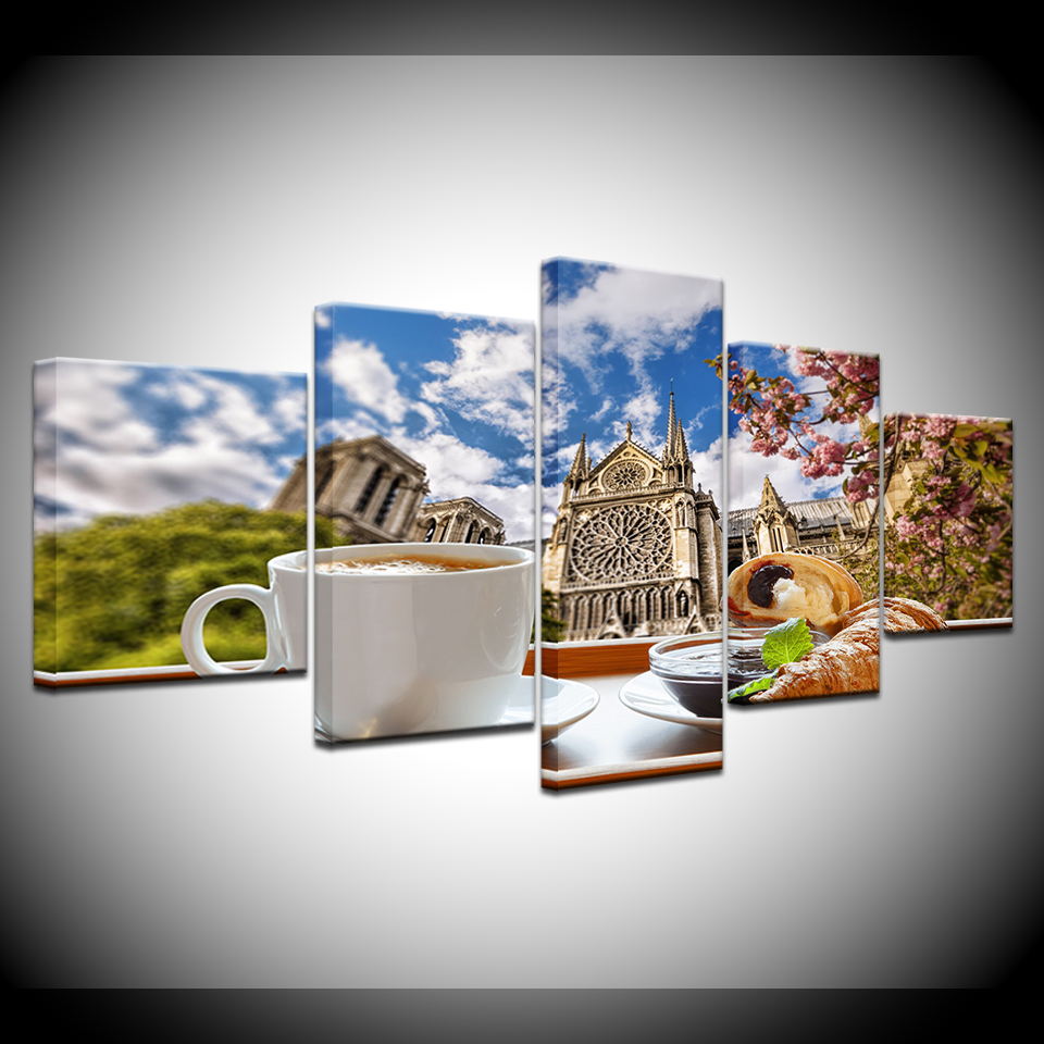 Wallpaper Coffee And Tea - ภาพวาดผ้าใบ Tea time กาแฟขนมปังคู่ city 5