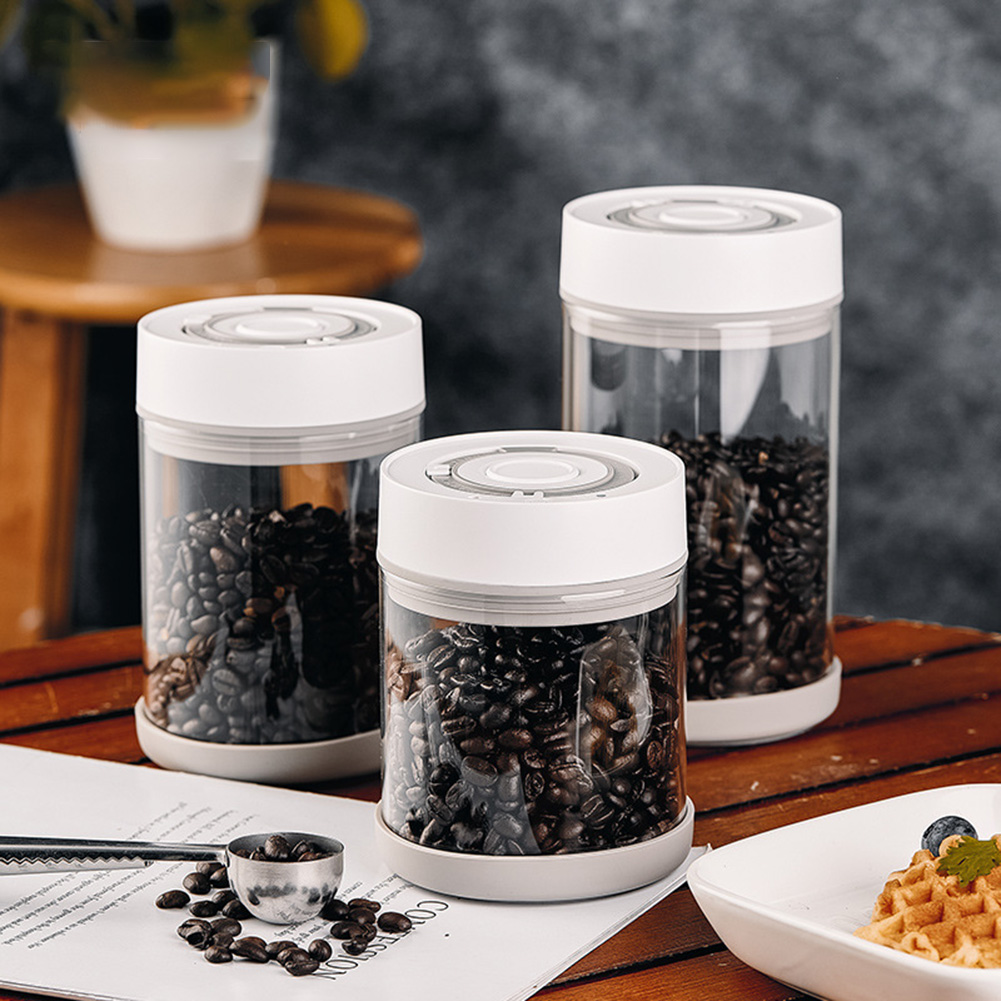 Coffee Tea Flask - โถแก้วเก็บเมล็ดกาแฟแบบกันความชื้นในครัว โถสูญญากาศอัตโนมัติอัจฉริยะ โถปิดผนึกอาหาร ผลไม้ ธัญพืช ชา