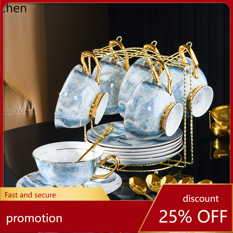 Coffee Tea Set - จานรองแก้วเซรามิกคุณภาพสูง HXL ลายหรูหราสไตล์ยุโรป สำหรับกาแฟ น้ำ หรือชา