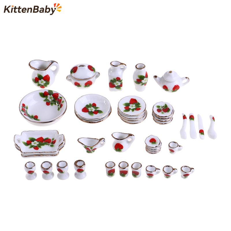 Coffee Y Tea - 1ชุด1:12 Miniature บ้านตุ๊กตาดอกไม้รูปแบบกาแฟชาถ้วยเซรามิคตุ๊กตาอุปกรณ์ครัว