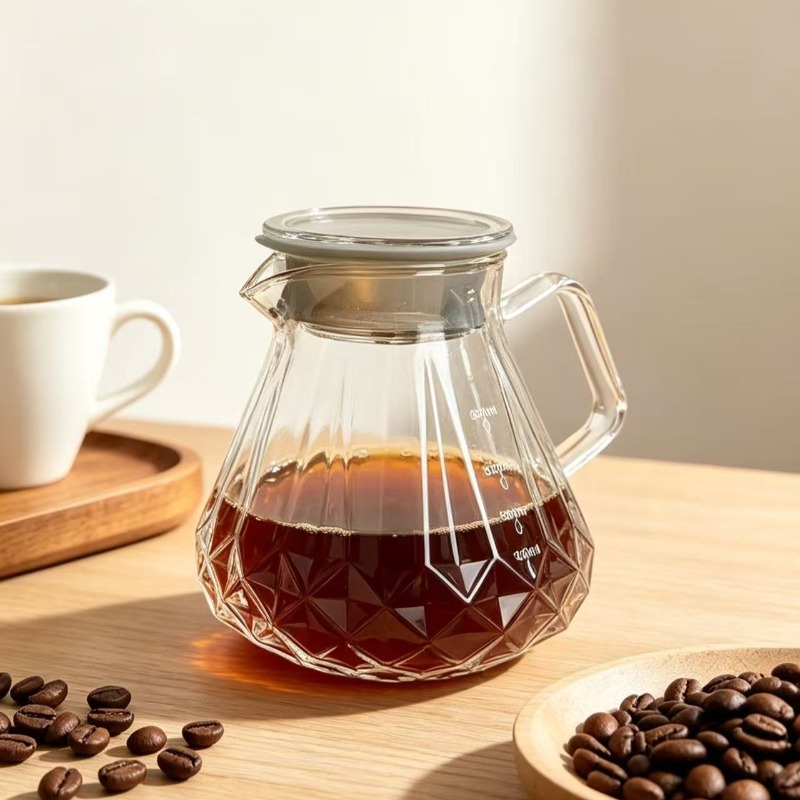 Coffee Tea Decanter - เครื่องชงกาแฟแบบเทน้ำร้อน, โถแก้วใส่กาแฟพร้อมฝาปิด, โถแก้วทนความร้อนสำหรับชงกาแฟและชา, กาต้มน้ำแก้วใส
