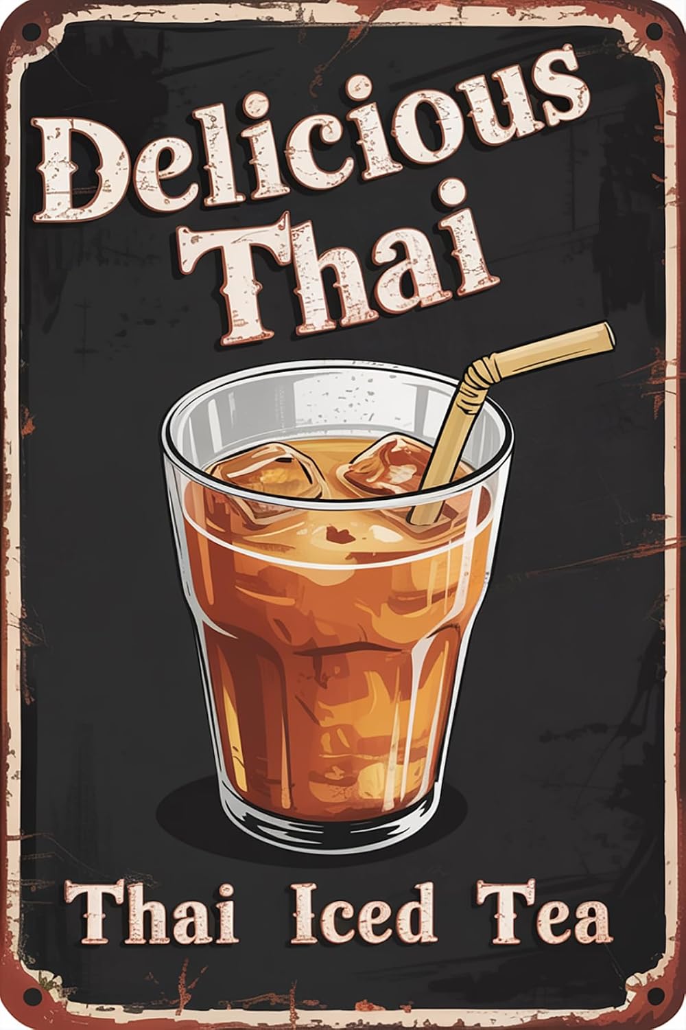 Coffee Tea Thai - ป้ายโลหะวินเทจสุดฮา ป้ายชาเย็นไทยแสนอร่อย ตกแต่งผนังสไตล์เรโทรสำหรับบ้าน ร้านอาหาร ร้านกาแฟ ผับ