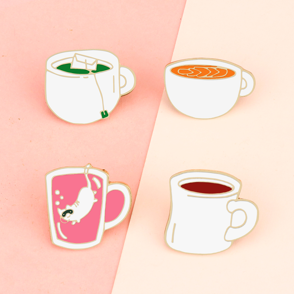 Coffee Tea Green - เข็มกลัดเคลือบรูปเครื่องดื่มมี4สไตล์ถ้วยชาสุดสร้างสรรค์เข็มกลัดกาแฟชาเขียวเข็มกลัดโลหะเครื่องประดับปกเสื้อคู่รักสำหรับตกแต่งเสื้อผ้าของขวัญ