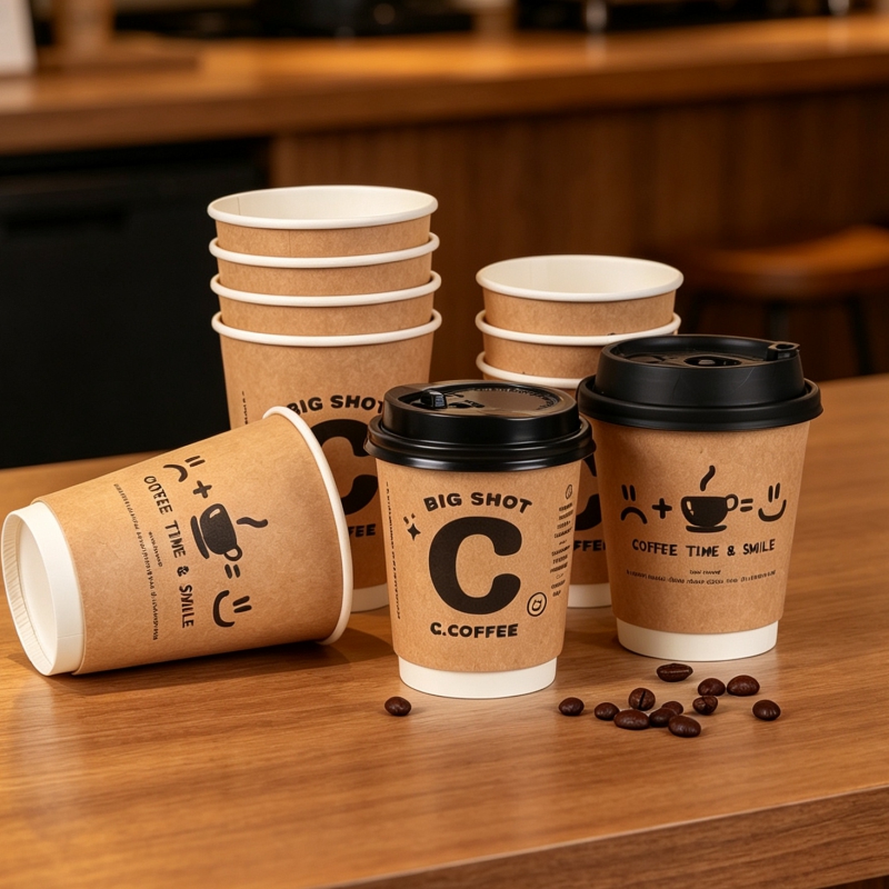Wallpaper Coffee And Tea - แก้วกระดาษคราฟท์แบบใช้แล้วทิ้ง 50 ชิ้น ขนาด 8/14 ออนซ์