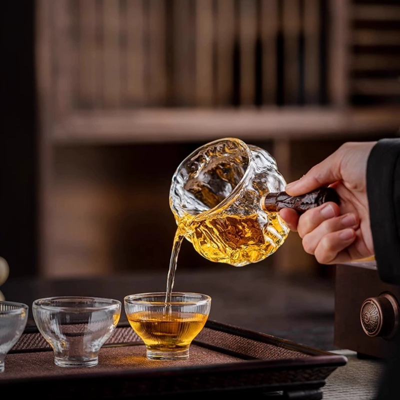 Coffee Tea Decanter - แก้วเสิร์ฟชาเหยือกขวดเหล้า,ด้ามไม้,จีน Gongfu Chahai เหยือกชาแก้วชาถ้วยกาแฟหม้อนม
