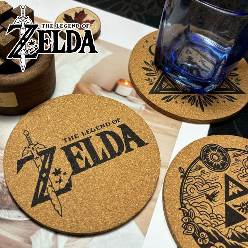 Coffee Y Tea - Zelda Coaster การ์ตูนอะนิเมะรอบไม้ถ้วยกาแฟชาถ้วยผู้ถือเครื่องดื่มลื่น Cork Coaster DIY