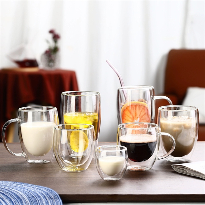 Lemon Tea Coffee - Double Wall Glass แก้วที่มีฝาปิดไม้ไผ่ชาทนแก้วเบียร์นมน้ำมะนาวถ้วยเครื่องดื่มกาแฟถ้วยแก้ว