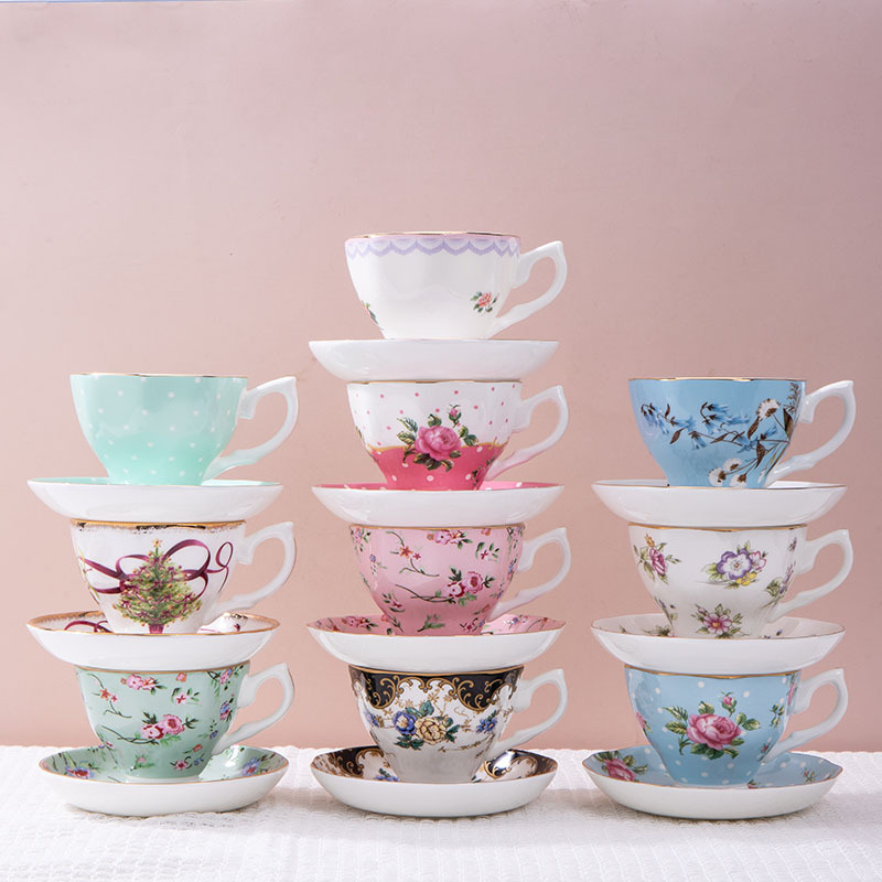 Coffee Tea Set - ชุดกาแฟเซรามิกฝรั่งเศส 1 ชิ้น ชุดถ้วยน้ำชาและจานรองสไตล์ยุโรป ทำจากกระดูกจีน สำหรับจิบชายามบ่าย