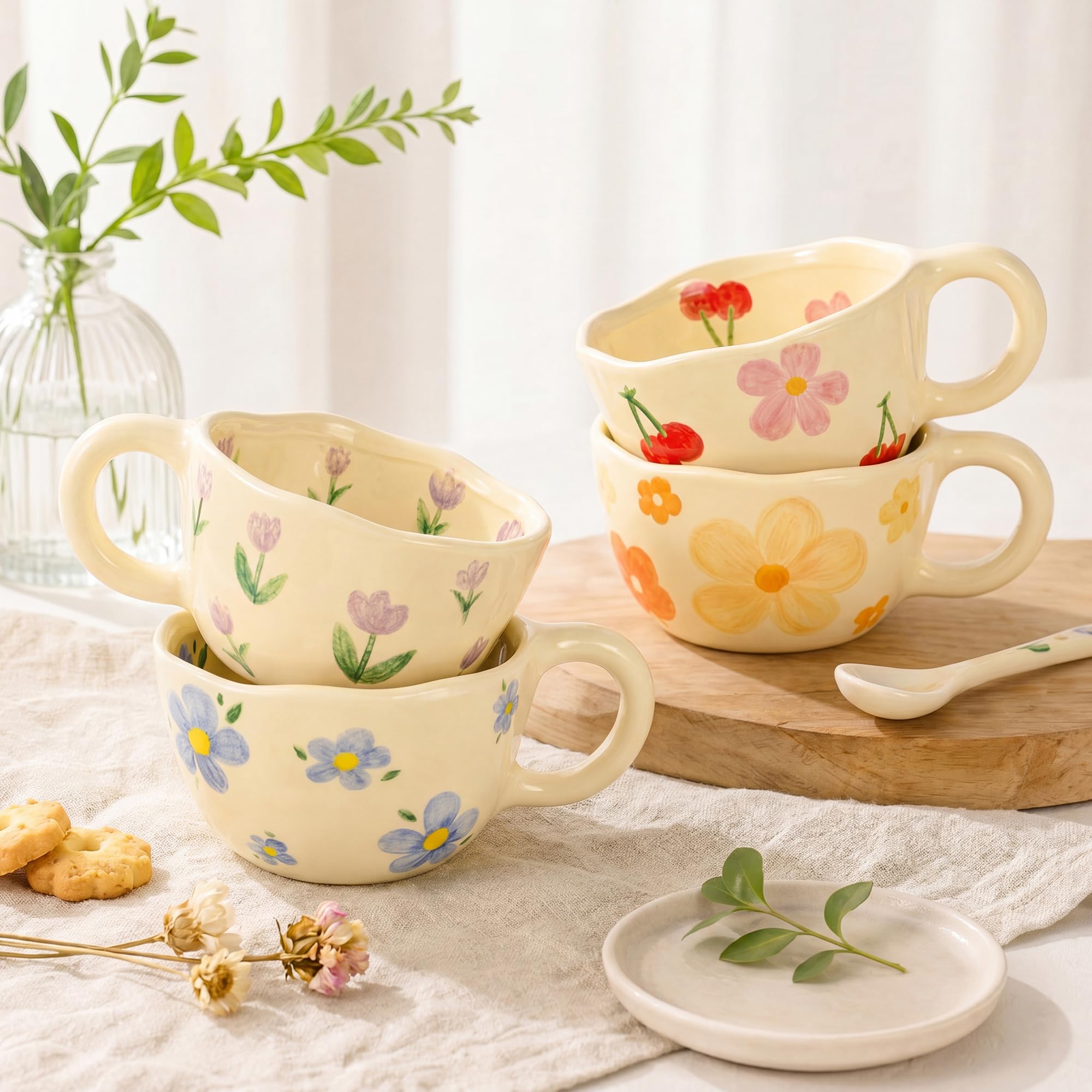 ชุดแก้วกาแฟเซรามิก 4 ใบ ลายดอก - Coffee X Tea บทวิจารณ์และราคา