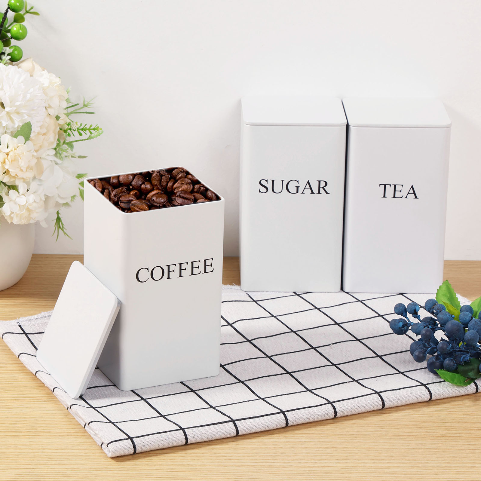 3 ชิ้นกาแฟ Bean ถังเก็บชาน้ําต - Coffee Tea Canister Set บทวิจารณ์และราคา