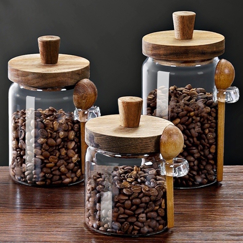 ชุดโหลแก้ว ABJI พร้อมฝาไม้และช - Coffee Tea Canister Set บทวิจารณ์และราคา