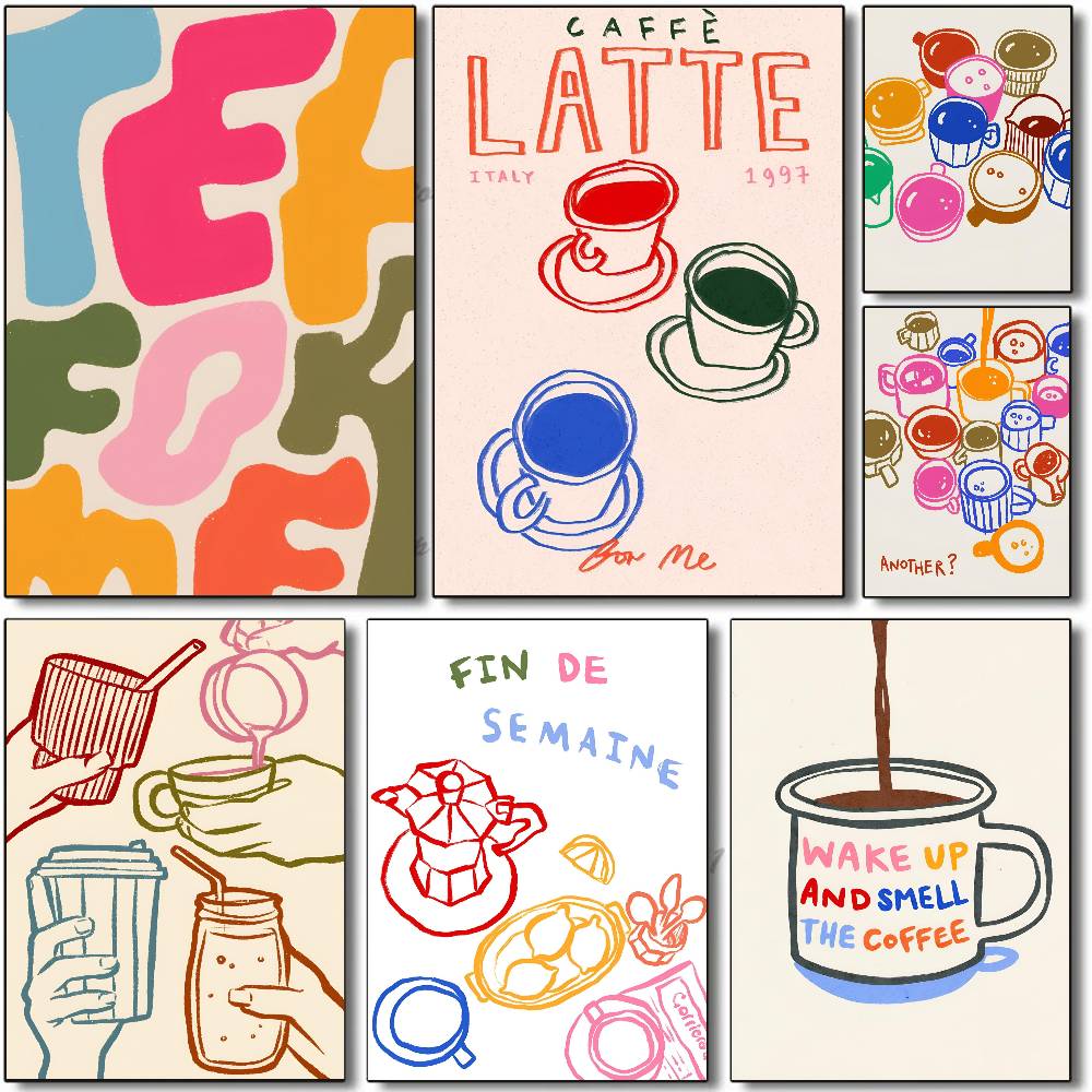 โปสเตอร์ตกแต่งผนังลายกาแฟลาเต้ - Wallpaper Coffee And Tea บทวิจารณ์และราคา
