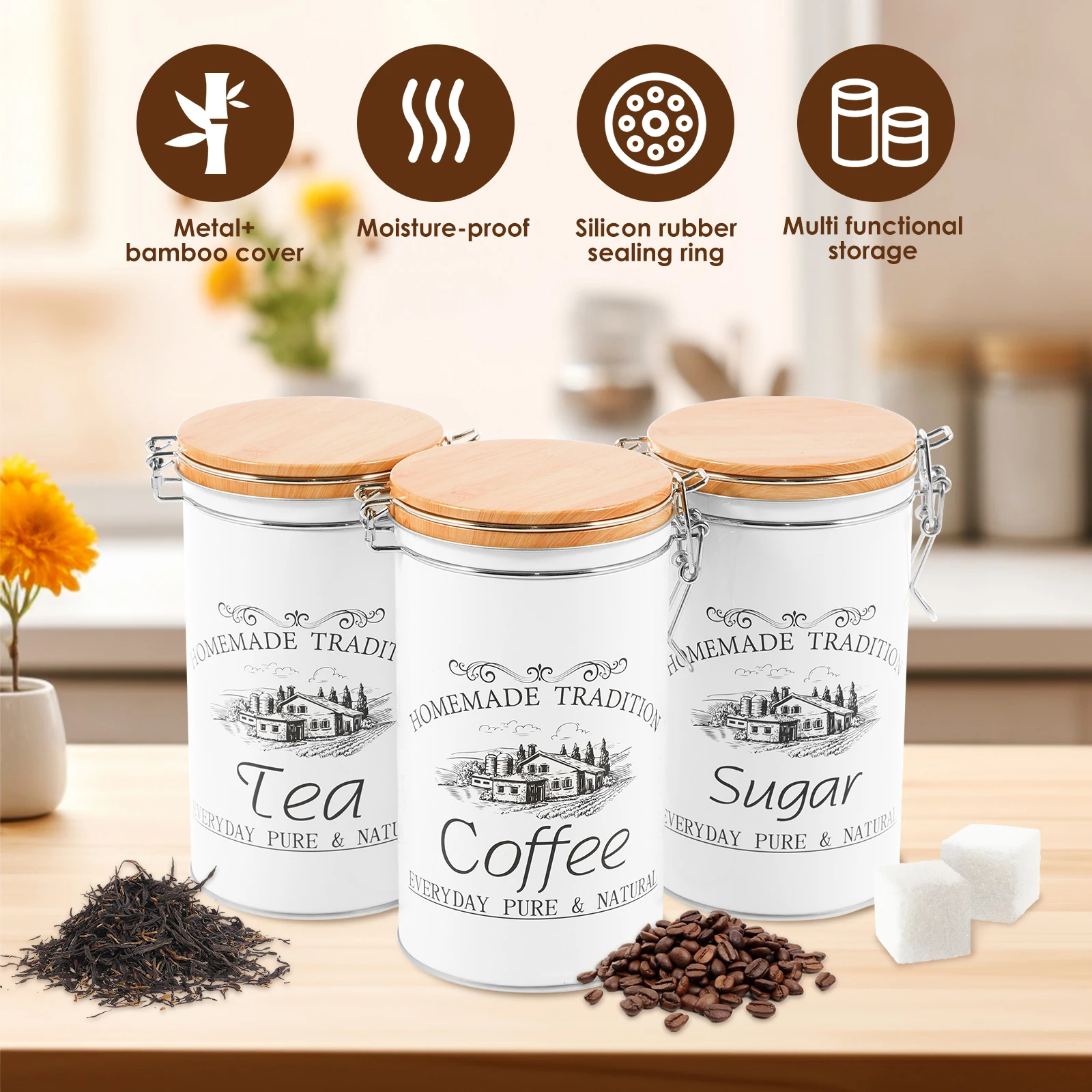 3 ชิ้น/เซ็ต กระป๋องชา กาแฟ น้ำ - Coffee Tea Canister Set บทวิจารณ์และราคา